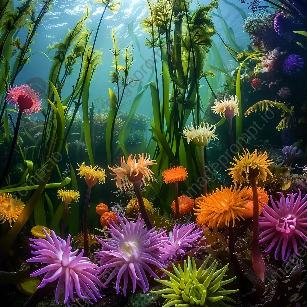 Colorful sea anemones and seaweed underwater - Image 3