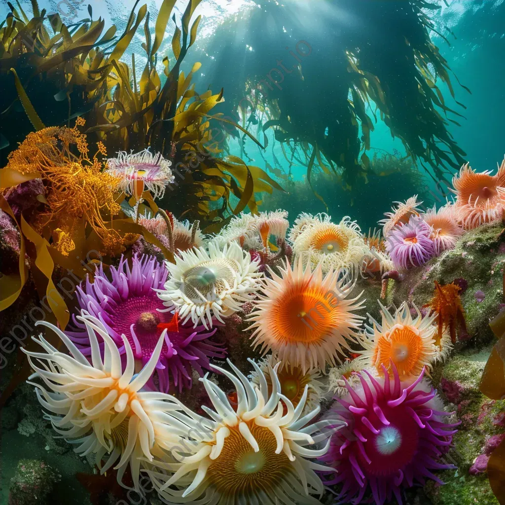 Colorful sea anemones and seaweed underwater - Image 4