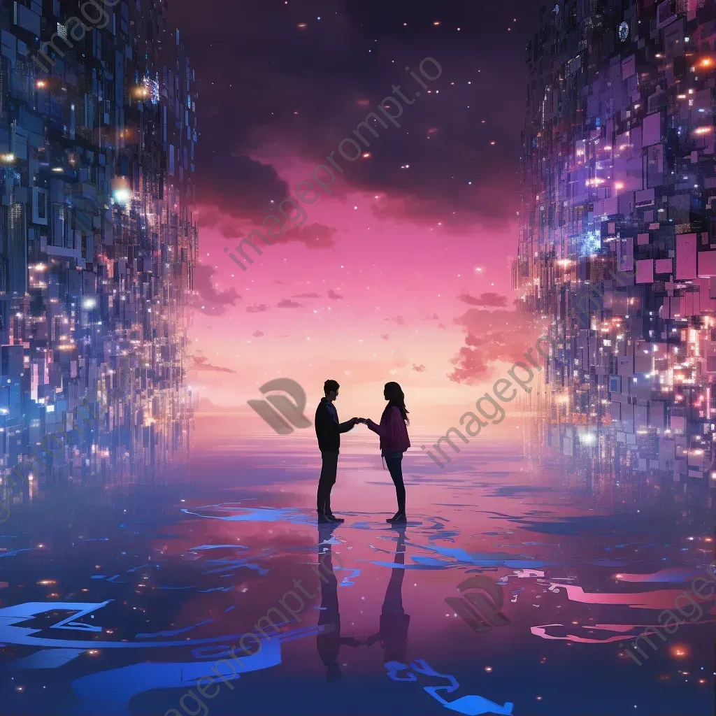 Digital artwork representing long-distance lovers reaching for each other through screens - Image 1