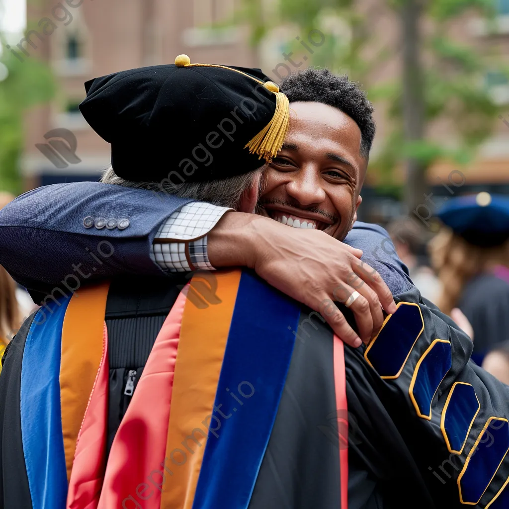 Graduate embracing their professor in a post-ceremony hug - Image 2