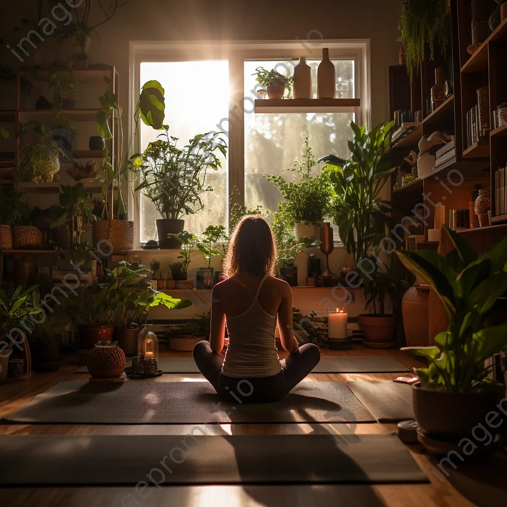 Person practicing downward dog in a cozy home - Image 1