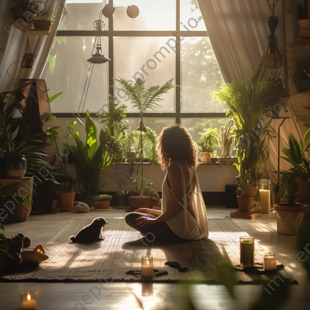 Person practicing downward dog in a cozy home - Image 4