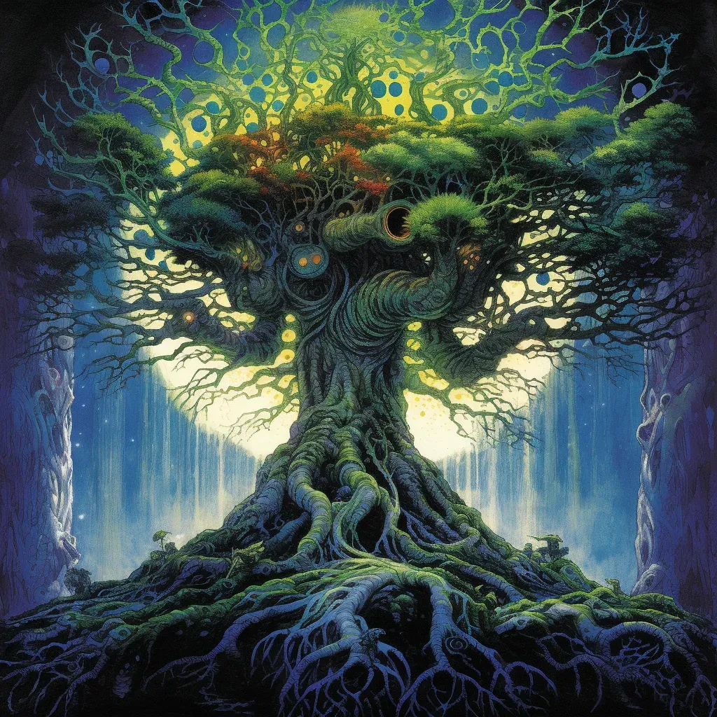 Image depicting Yggdrasil, the World Tree from Norse mythology with branches reaching the heavens - Image 1