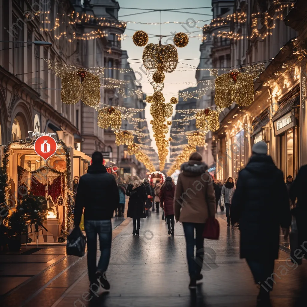 An animated holiday shopping street with shoppers and festive decorations. - Image 1