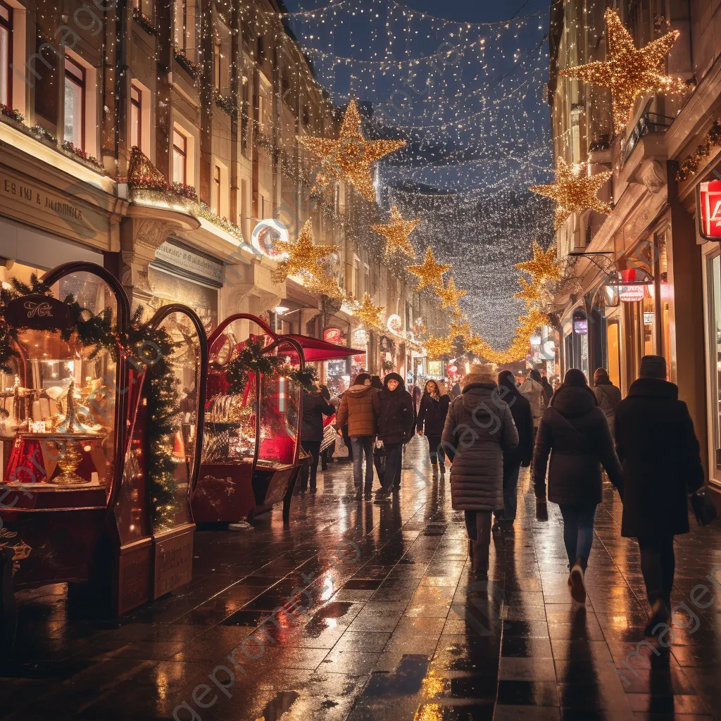 An animated holiday shopping street with shoppers and festive decorations. - Image 2