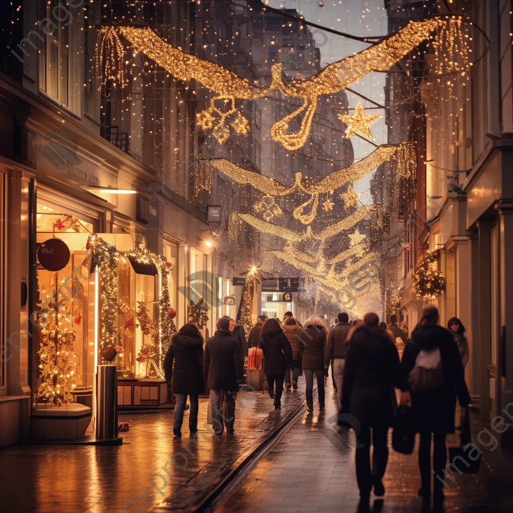 An animated holiday shopping street with shoppers and festive decorations. - Image 3