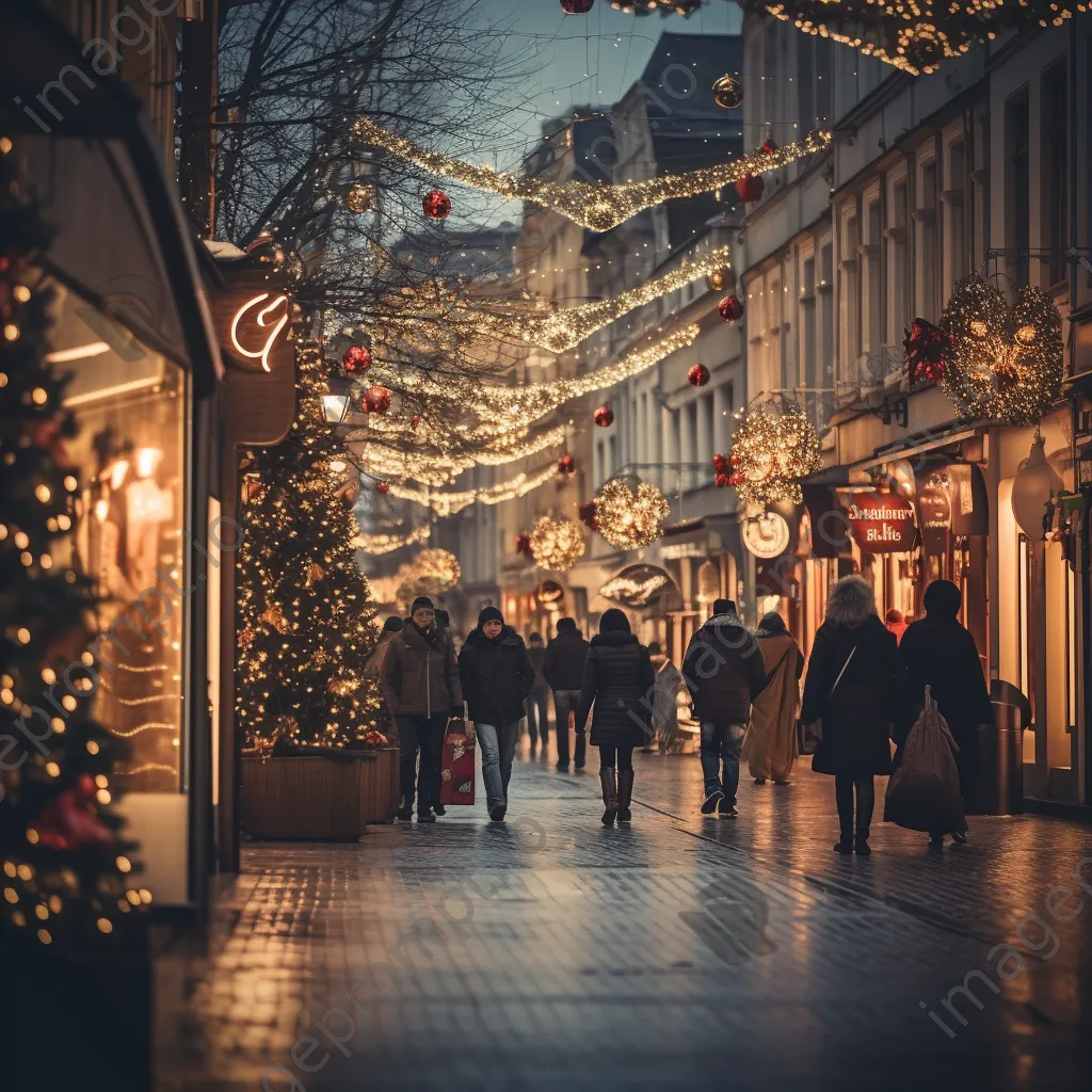 An animated holiday shopping street with shoppers and festive decorations. - Image 4