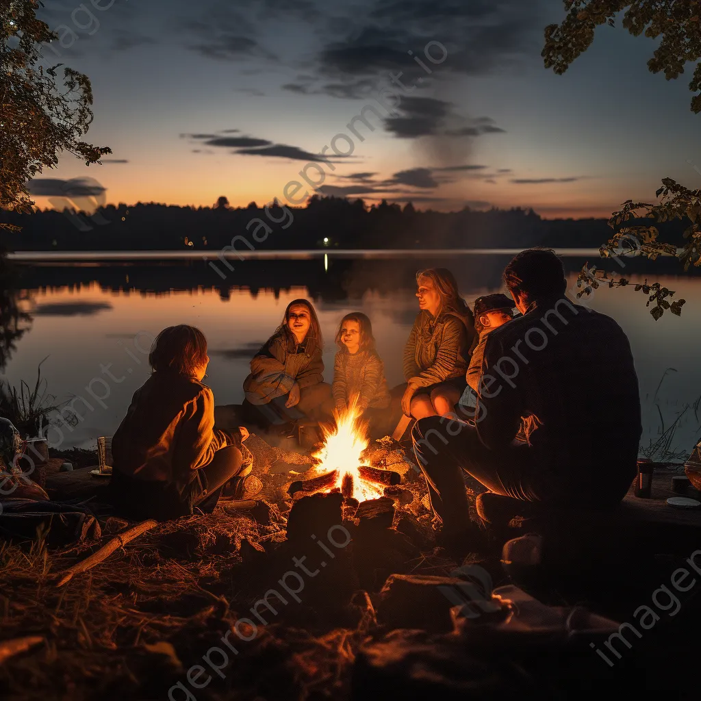 A family camping by a lake at dusk - Image 2