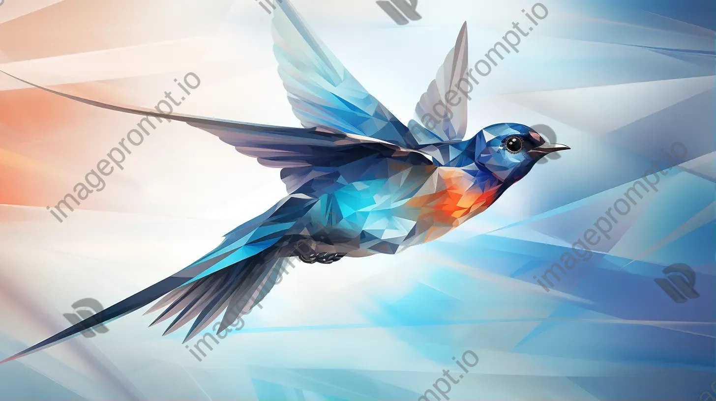 Geometric representation of a diving swallow in shades of blue - Image 1