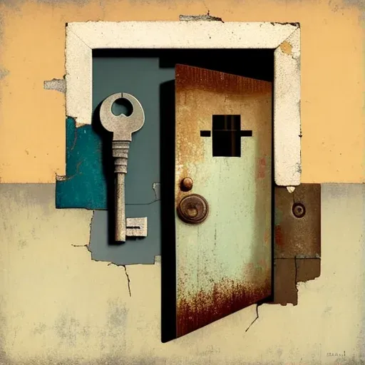 Weathered key unlocking a new shiny door, representing opportunities and change - Image 1