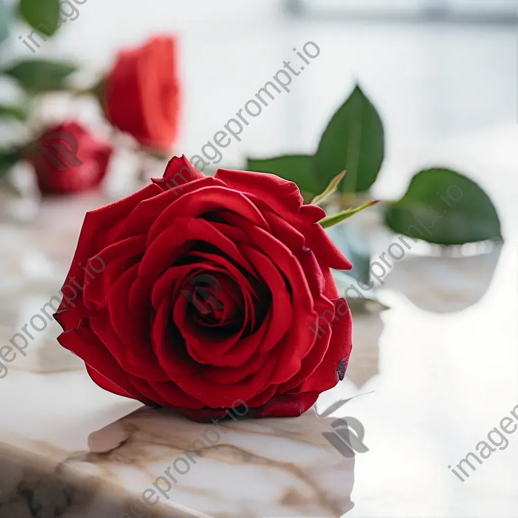 Fresh red rose on marble surface - Image 1