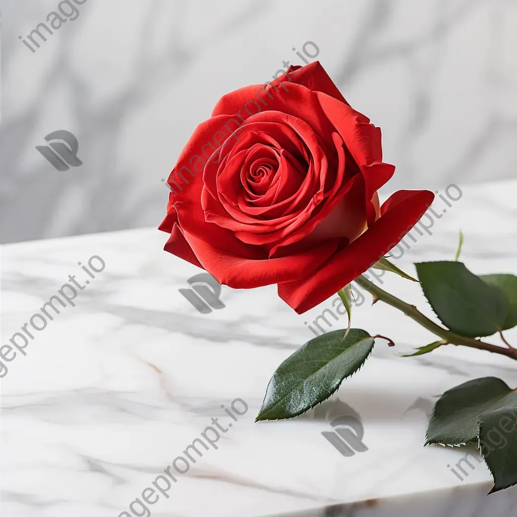 Fresh red rose on marble surface - Image 2