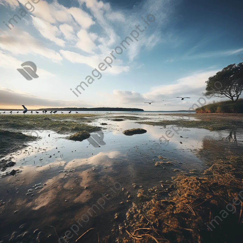 Wide view of high tide in coastal estuary - Image 2