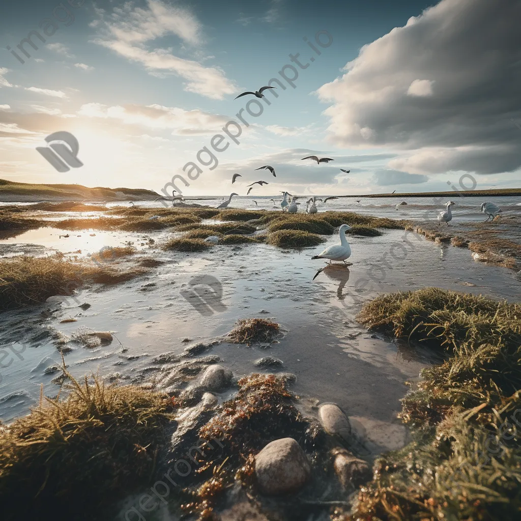 Wide view of high tide in coastal estuary - Image 3