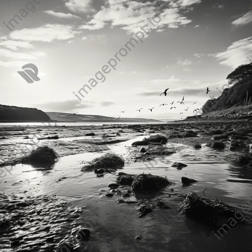 Wide view of high tide in coastal estuary - Image 4