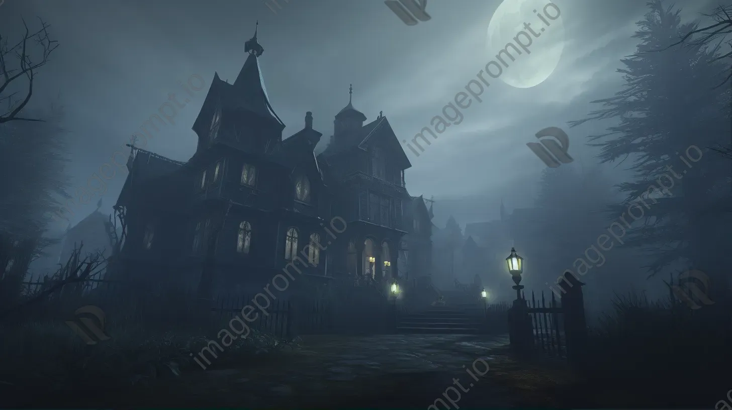 Mysterious, low poly Victorian manor in heavy fog - Image 1