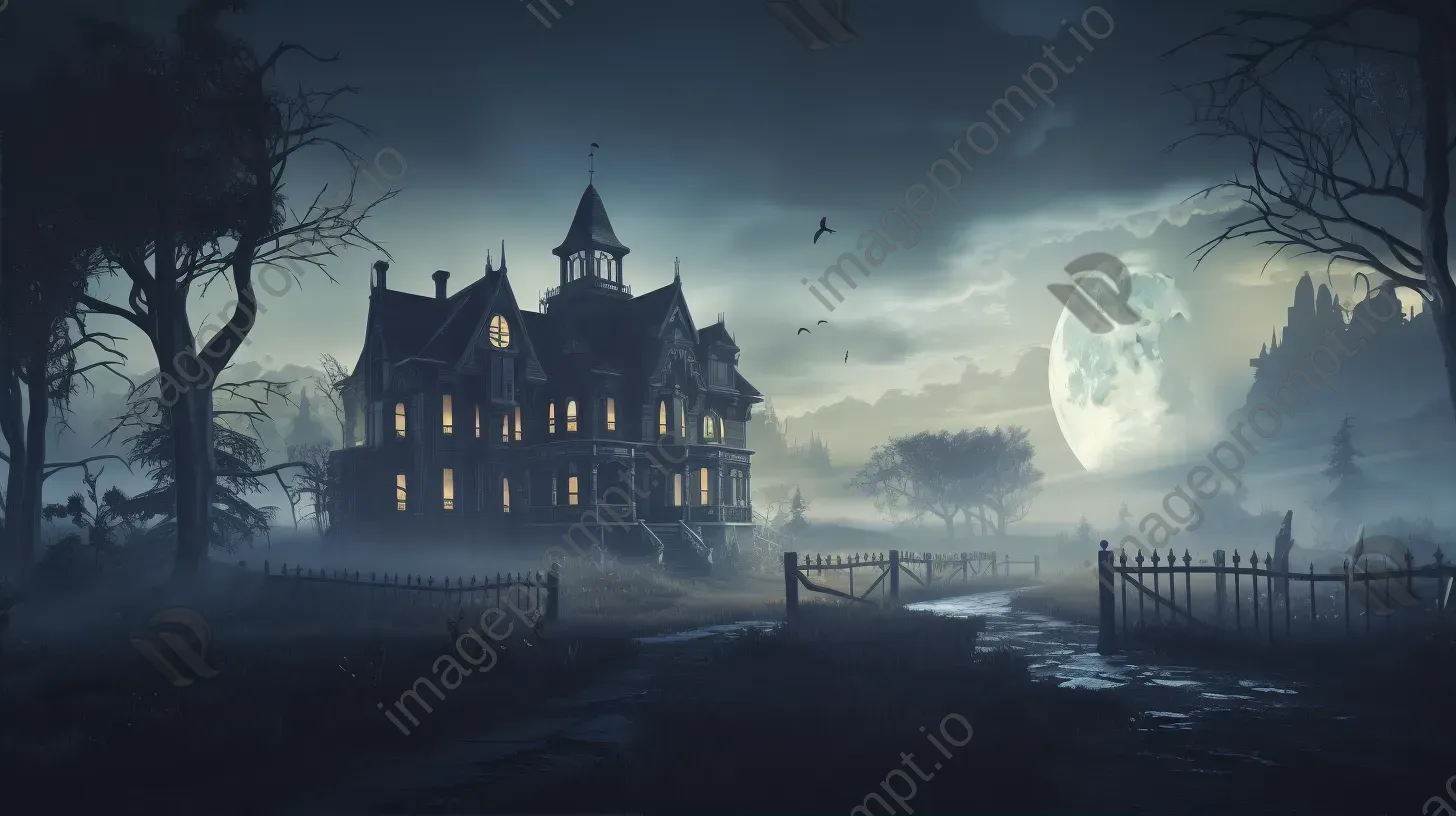 Mysterious, low poly Victorian manor in heavy fog - Image 2