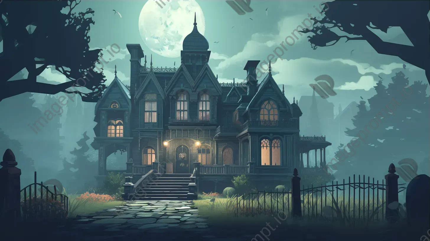 Mysterious, low poly Victorian manor in heavy fog - Image 3