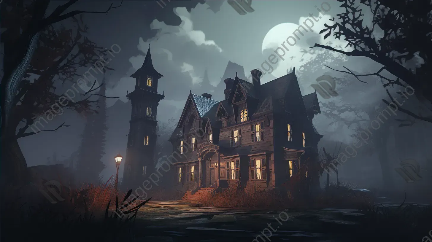 Mysterious, low poly Victorian manor in heavy fog - Image 4