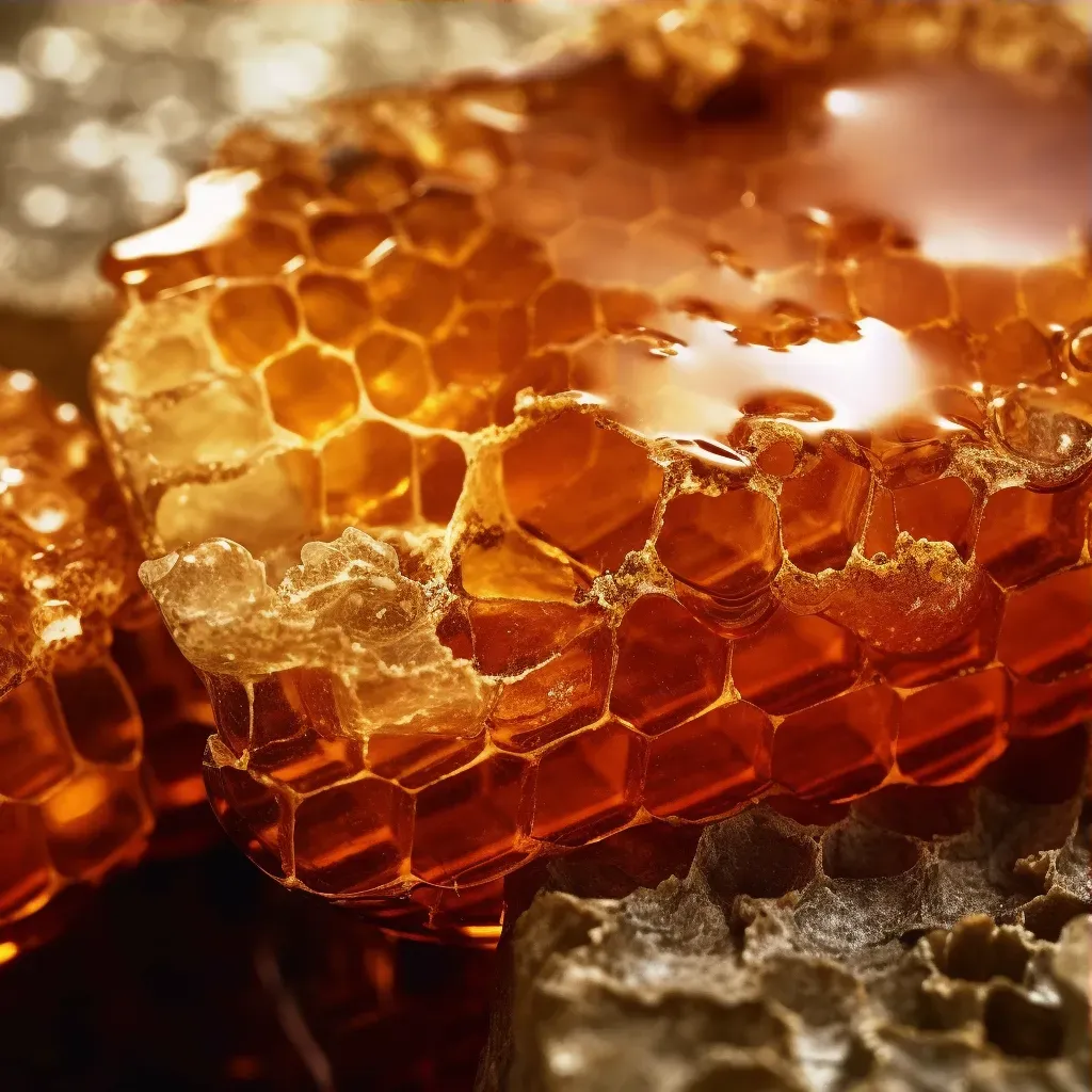 Extreme close-up of crystallized honey on a honeycomb - Image 3