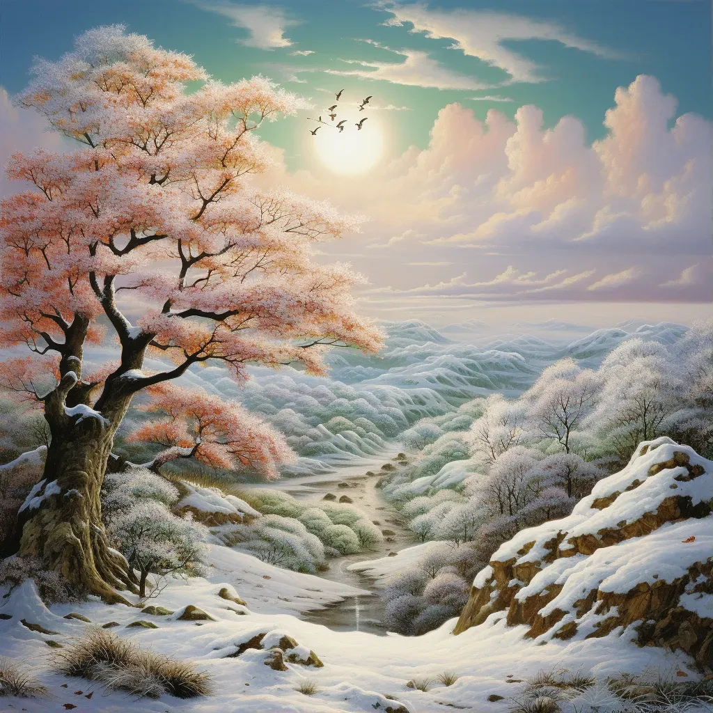 Image of a snow-covered landscape with hints of spring greenery - Image 1