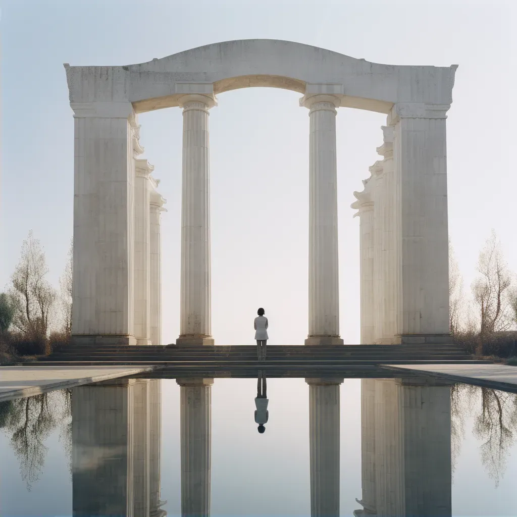 Woman standing in front of an ancient temple symbolizing spiritual wisdom - Image 2