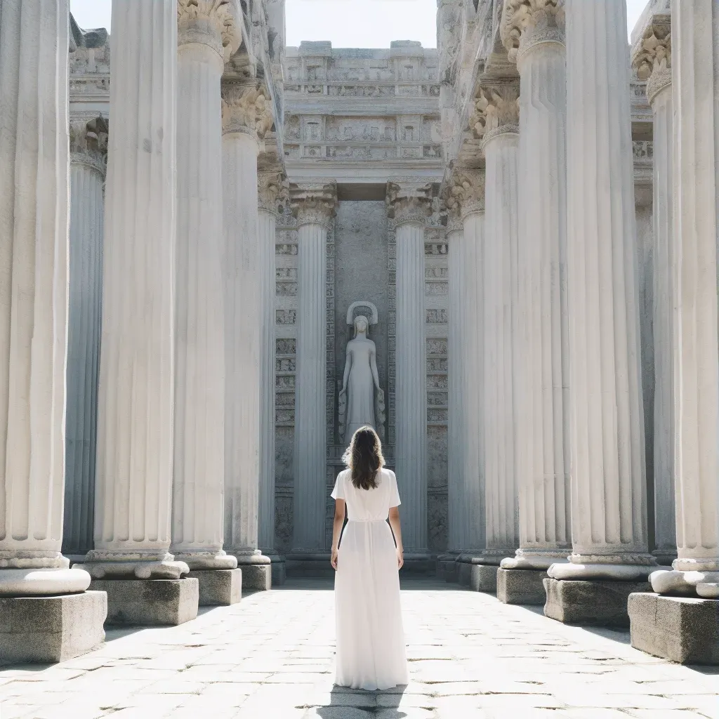 Woman standing in front of an ancient temple symbolizing spiritual wisdom - Image 3