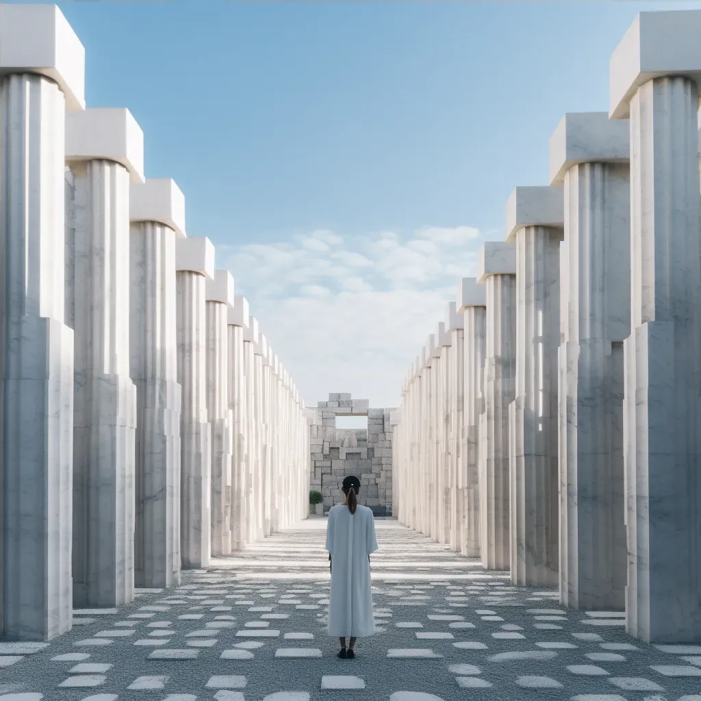 Woman standing in front of an ancient temple symbolizing spiritual wisdom - Image 4