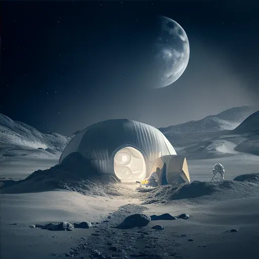 Image of astronauts at a serene lunar base scene - Image 4