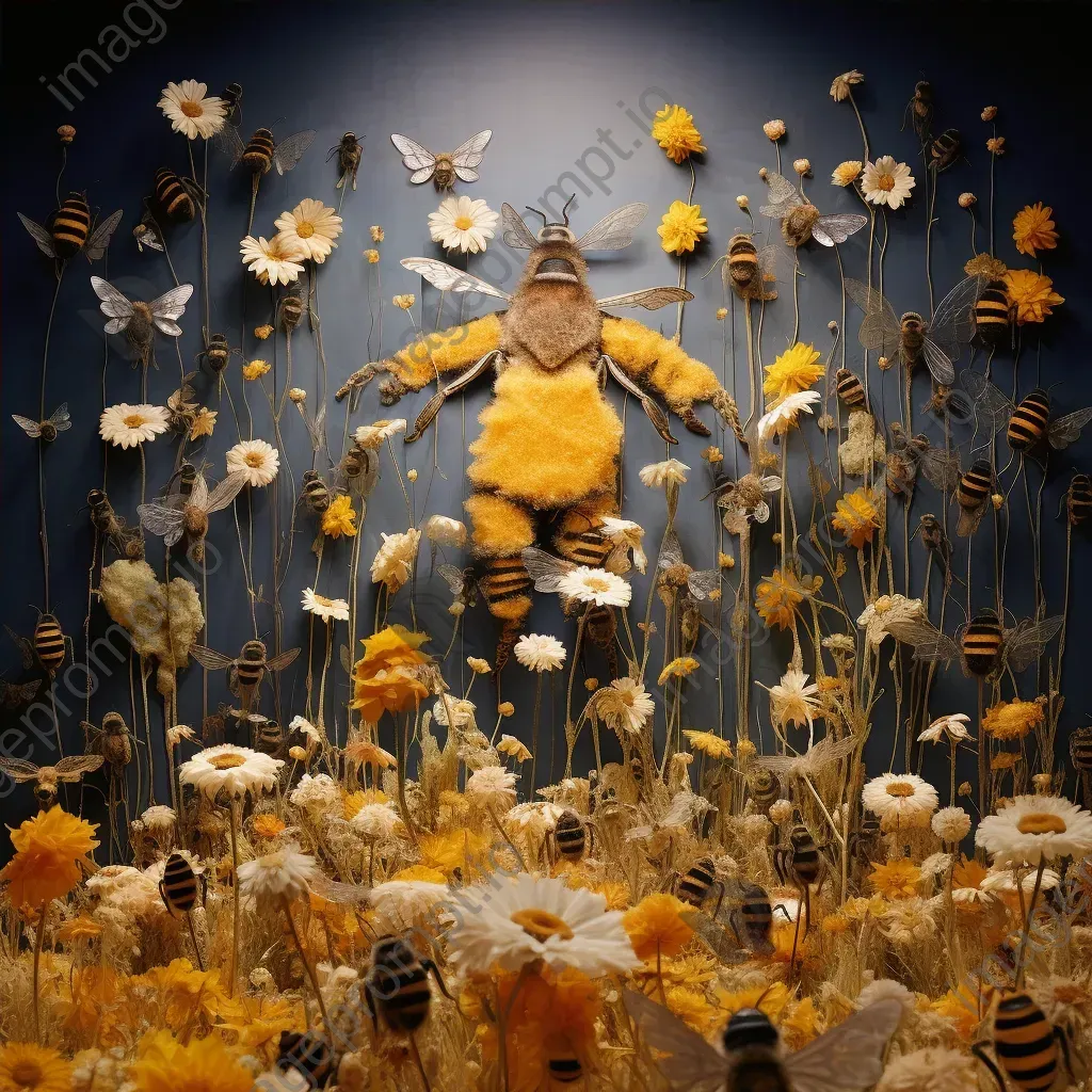 Eco-friendly textile depiction of a thriving bee colony with wildflowers, inspired by Impressionism - Image 4