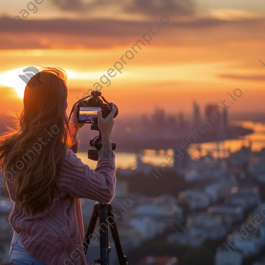 Influencer vlogging with a smartphone in the city - Image 1