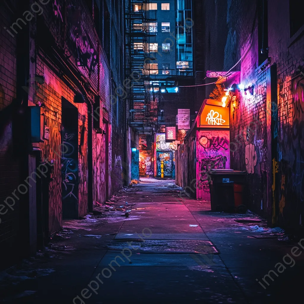 Alley with vibrant neon graffiti and glowing street art - Image 2