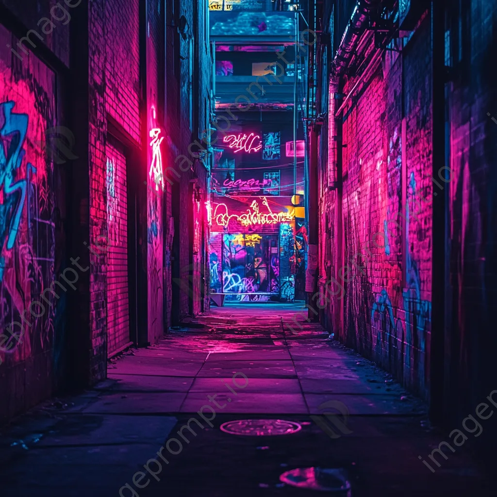 Alley with vibrant neon graffiti and glowing street art - Image 3