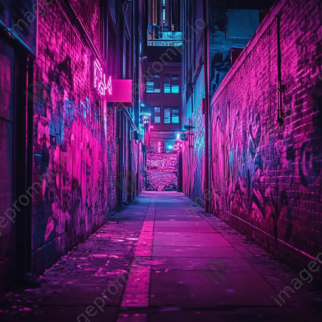 Alley with vibrant neon graffiti and glowing street art - Image 4