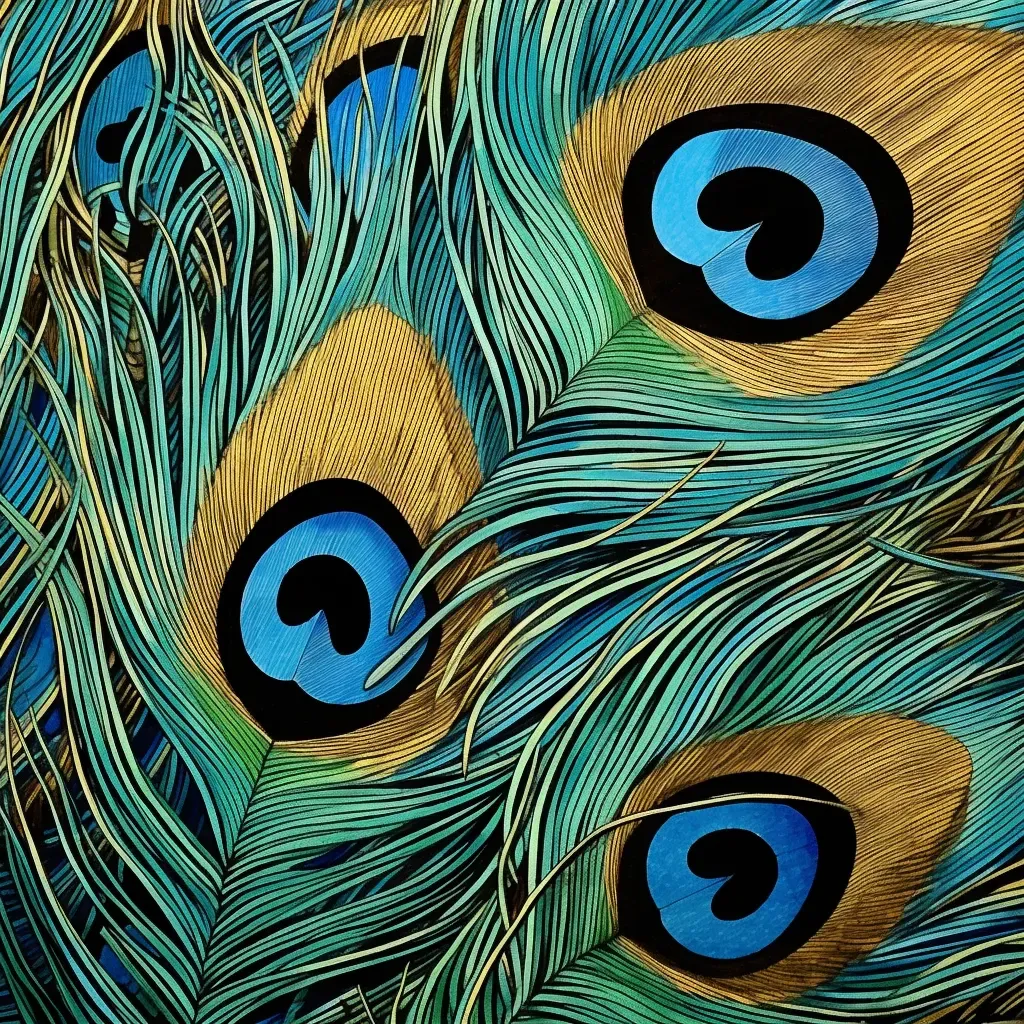 Close-up of a peacock feather displaying intricate geometric patterns - Image 2