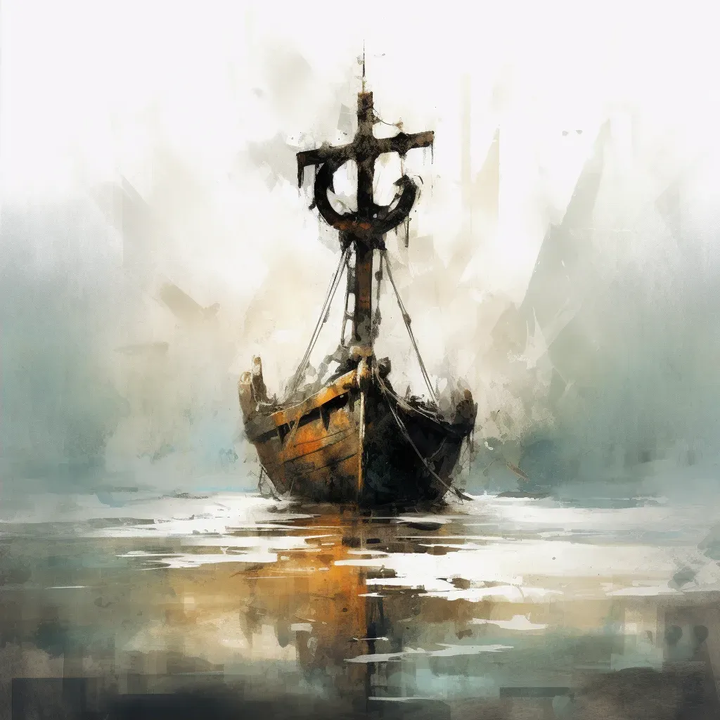 Illustration of a sturdy anchor at the calm sea shore - Image 2