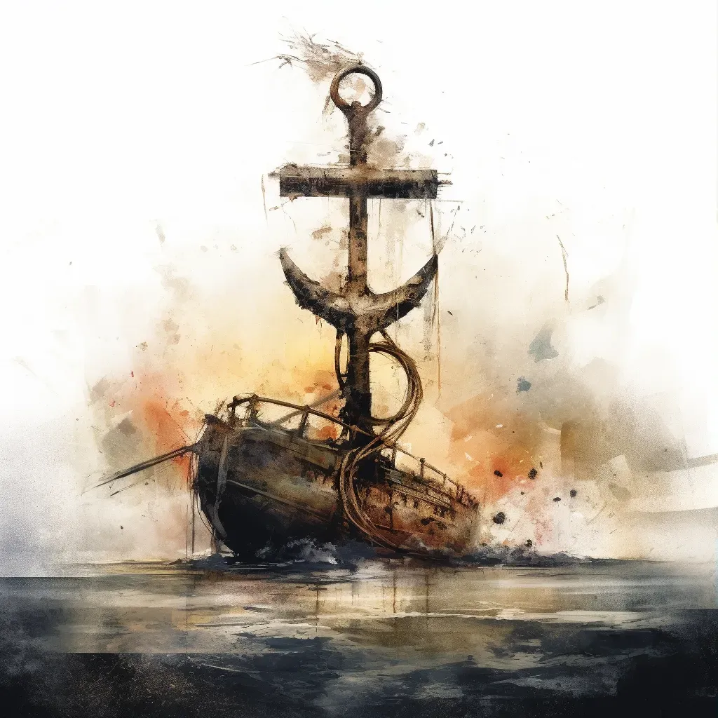 Illustration of a sturdy anchor at the calm sea shore - Image 3