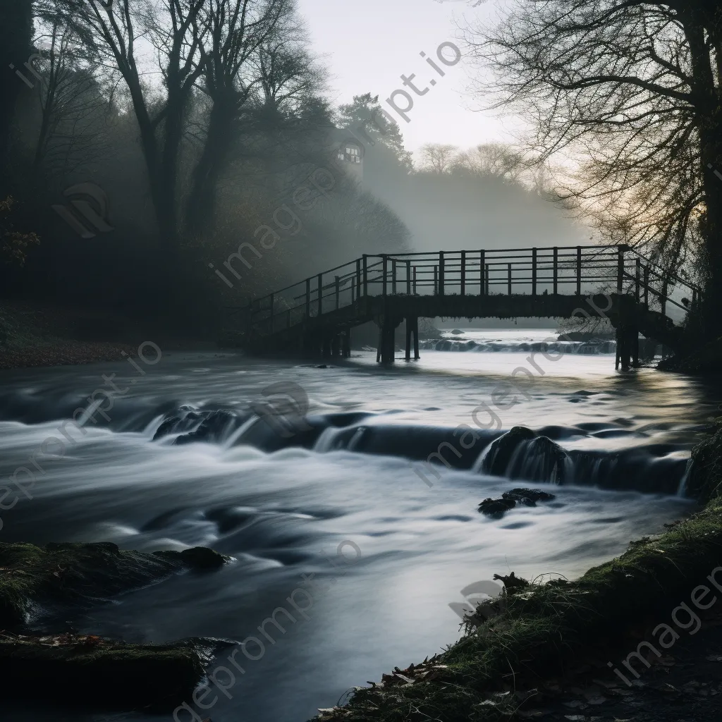 Misty morning view of traditional weir on a river - Image 1