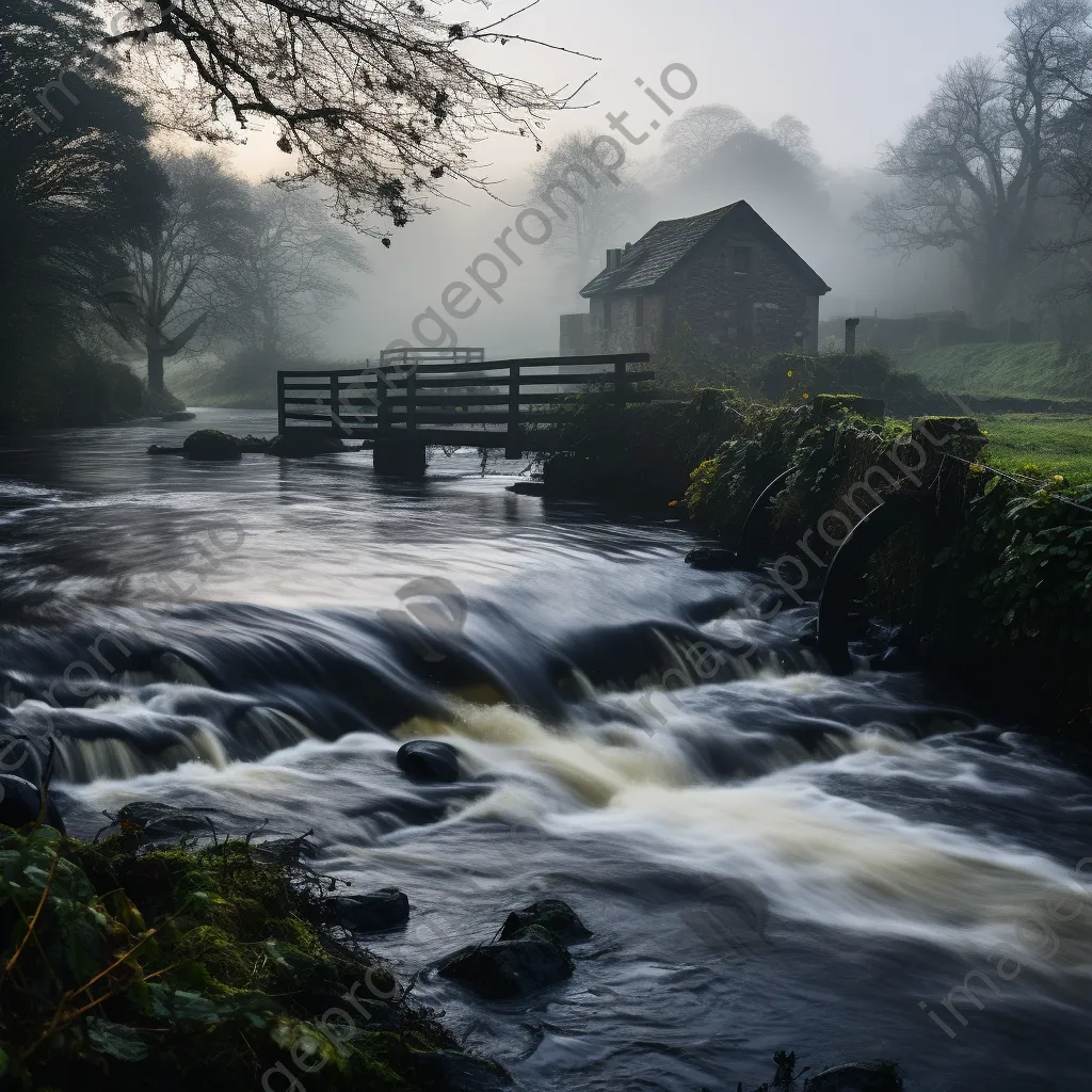 Misty morning view of traditional weir on a river - Image 2