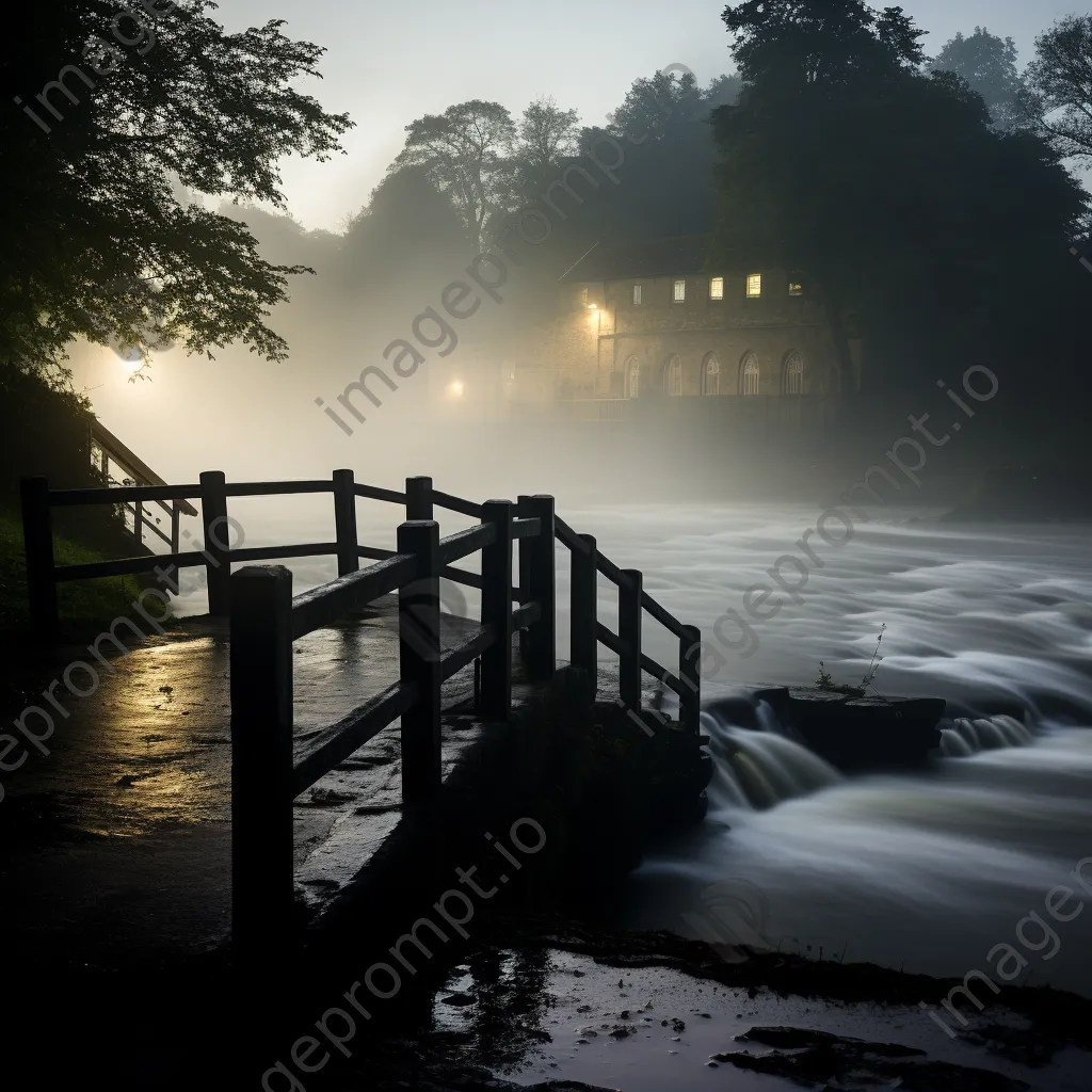 Misty morning view of traditional weir on a river - Image 3