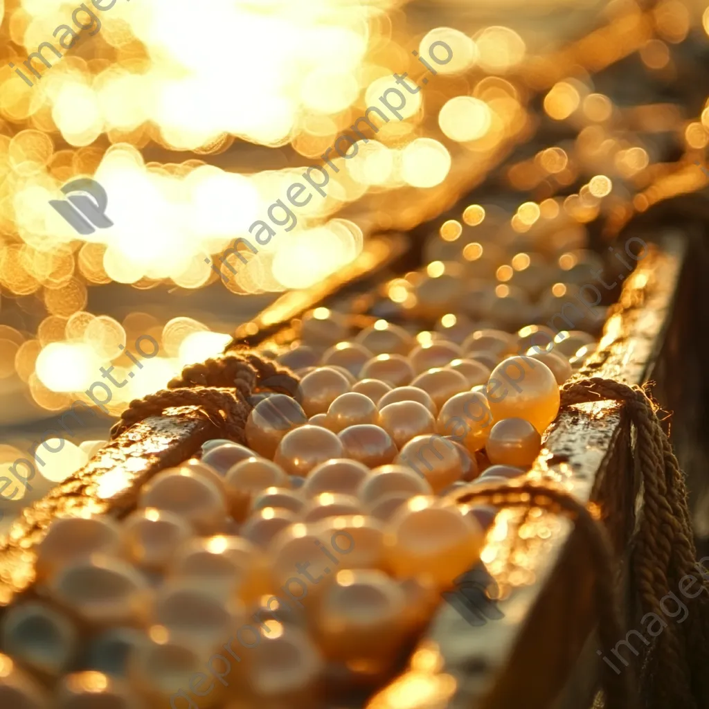 Pearl shells arranged on fishing boat at golden hour - Image 4