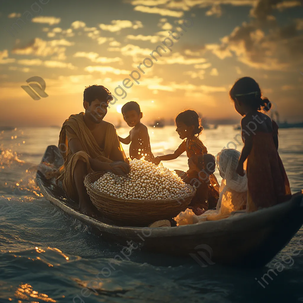 Pearl diver returning to shore with family at sunset - Image 4