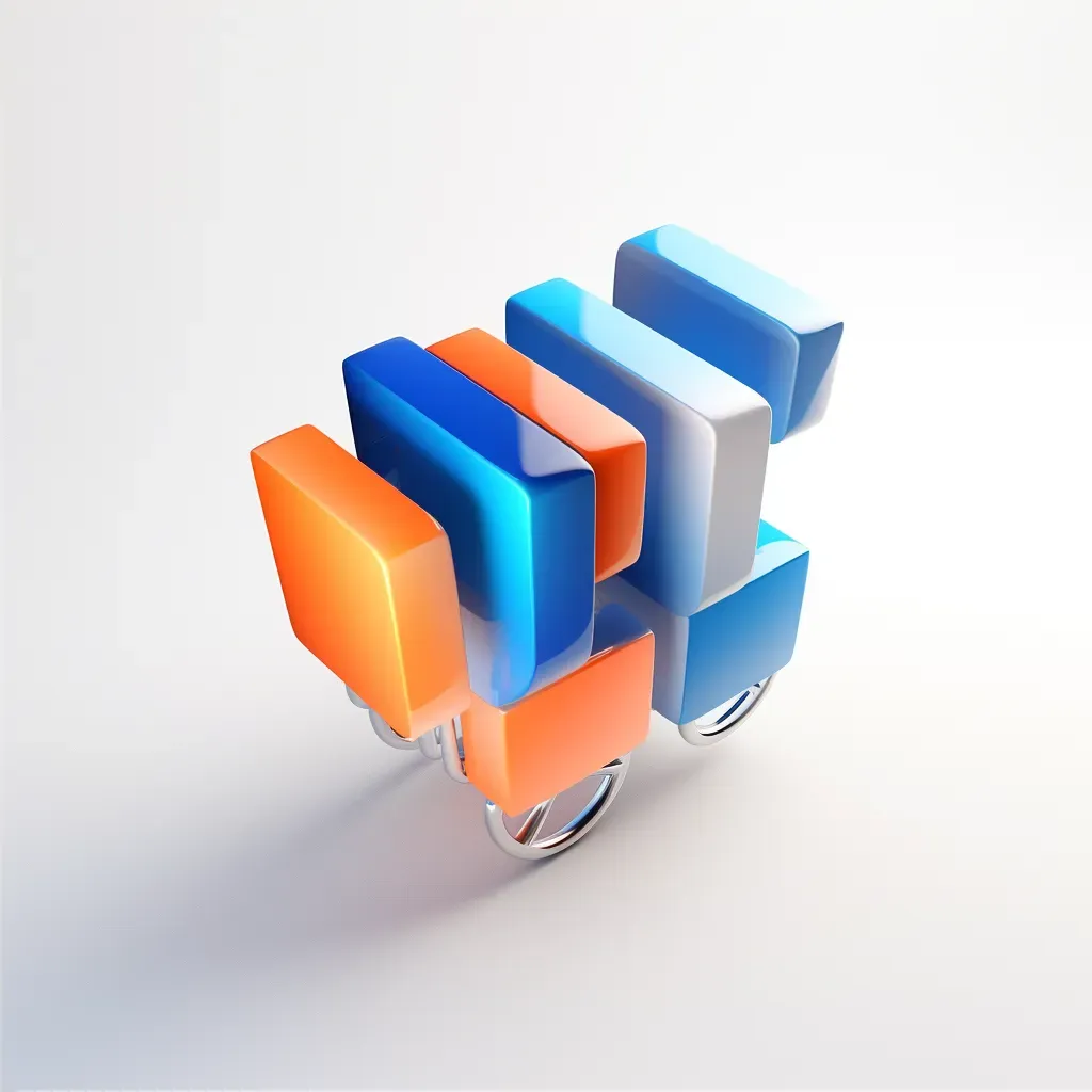 3D cube icon with a shopping cart in blue and orange on a white background - Image 2