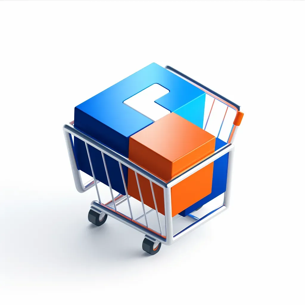 3D cube icon with a shopping cart in blue and orange on a white background - Image 3