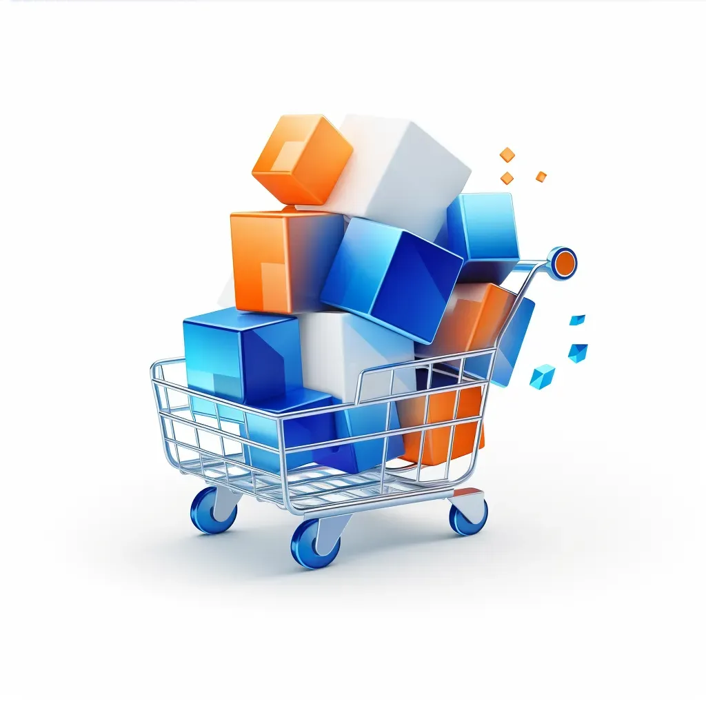 3D cube icon with a shopping cart in blue and orange on a white background - Image 4