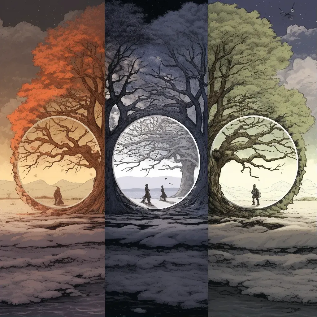 Sequence of photographs showing a single tree in different seasons - Image 1