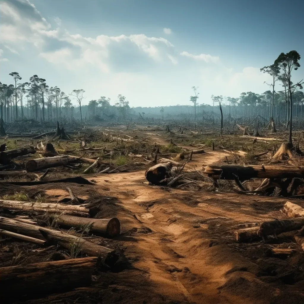 Barren land with chopped trees showing deforestation impact - Image 2