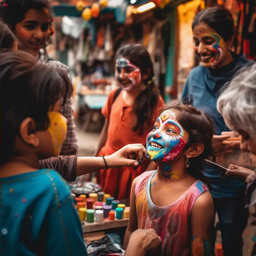 Face-painting artist creating colorful masterpieces in an outdoor market - Image 4