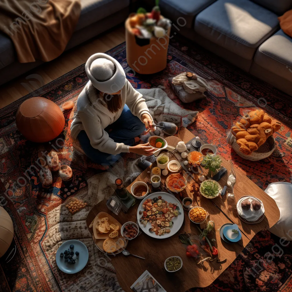 Aerial view of a person using VR in a cozy living room. - Image 4