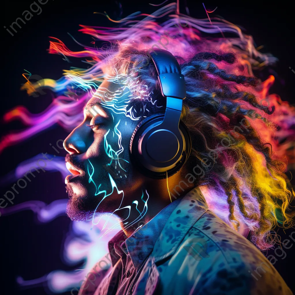 Double exposure of a musician with sound waves - Image 1